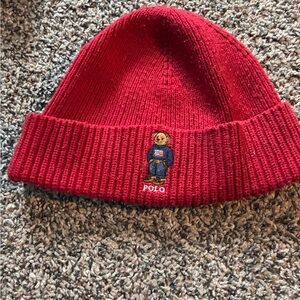Ralph Lauren Adult Red Beanie with Bear